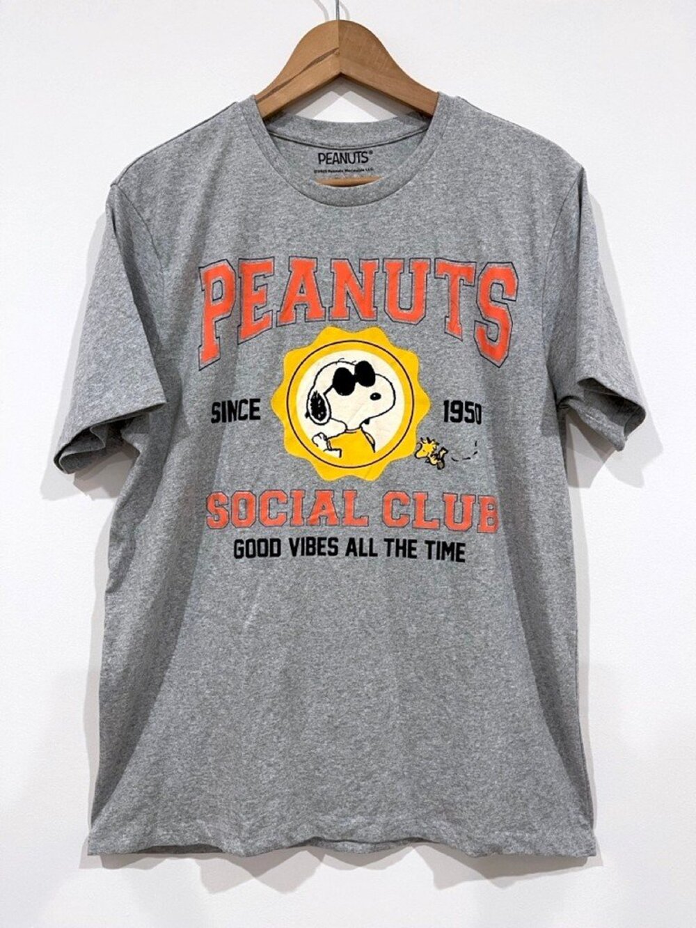 Peanuts Snoopy Social Club Graphic Tee Mens M Gray Joe Cool Woodstock Good Vibes